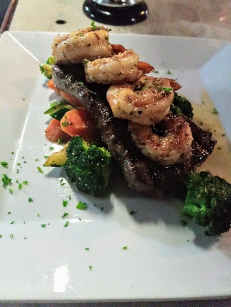 Surf-and-Turf-with-Grilled-Shrimp-Steak-and-Fresh-Broccoli hire a private chef